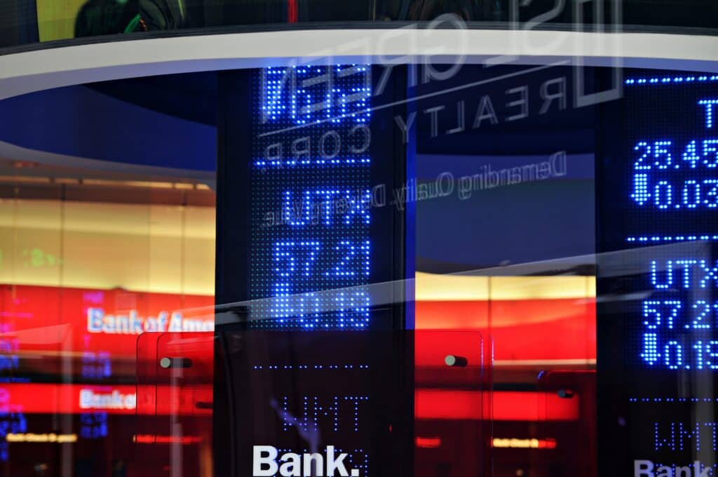 A bank sign in front of a building